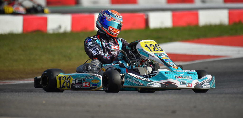 Pollini on the winners podium of the WSK Open Cup in Lonato